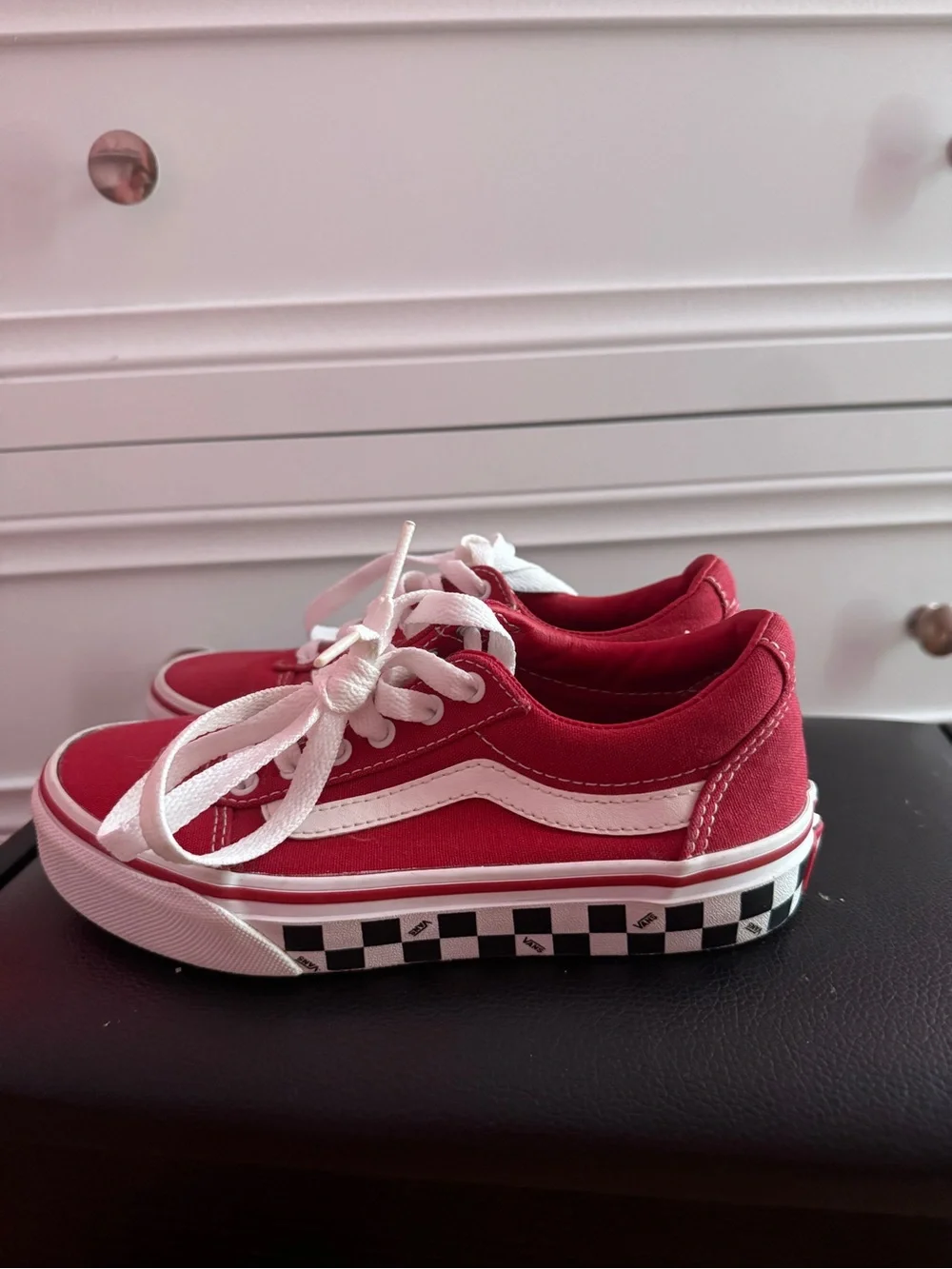Vans Kids Old Skool Canvas Sneakers in Red and White